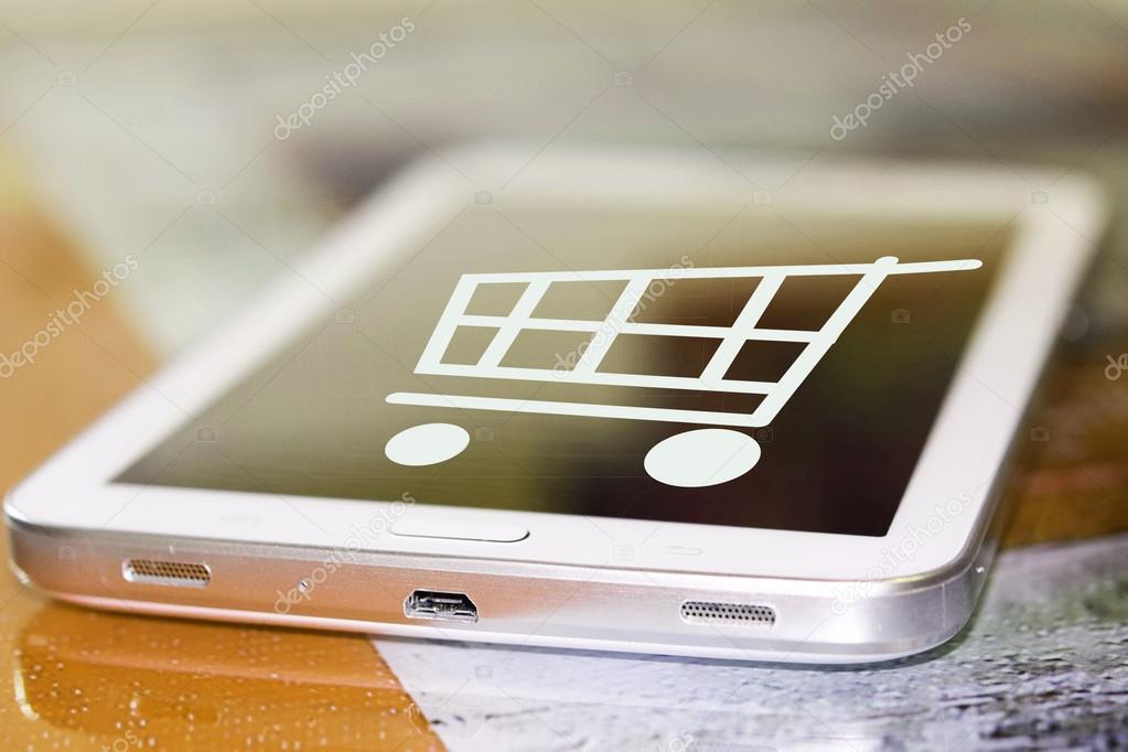 The shopping cart on the cell phone screen . 