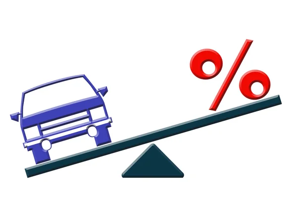 El signo de porcentaje y el coche en la balanza  . — Foto de Stock