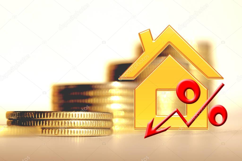 Golden house and interest on a background of money 