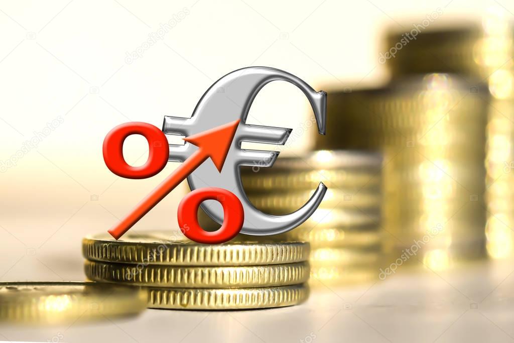 The symbol of the uro  and the percent of the background bars coins .