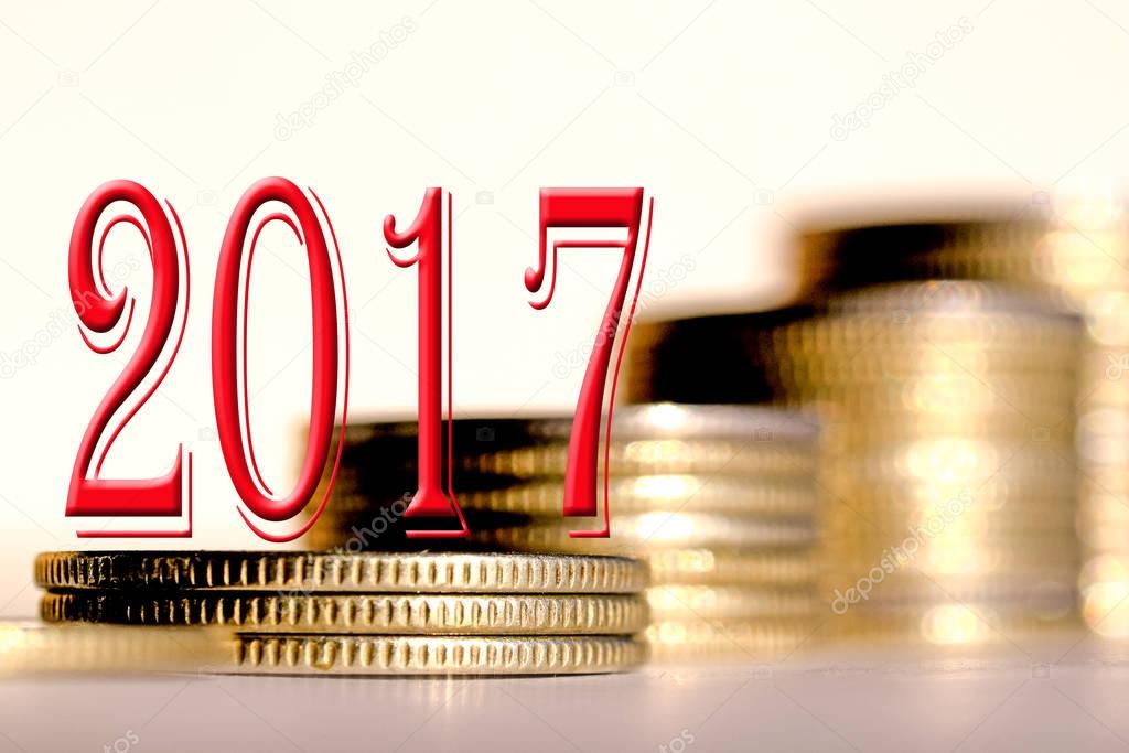 2017 amid bars coins . The concept of the new fiscal year .