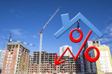 İnşaat binasının arka planda yüzde işareti.