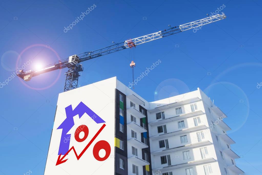 Billboard on the background of the construction of the house .
