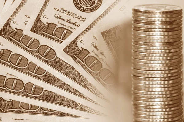 Symbolen för dollarn på bakgrunden av barer mynt . — Stockfoto