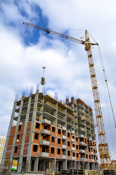 Panorama of the construction of modern concrete buildings
