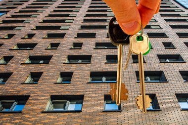 Evin cephe arka planda dairenin anahtarları. o kavramı satış emlak piyasası .
