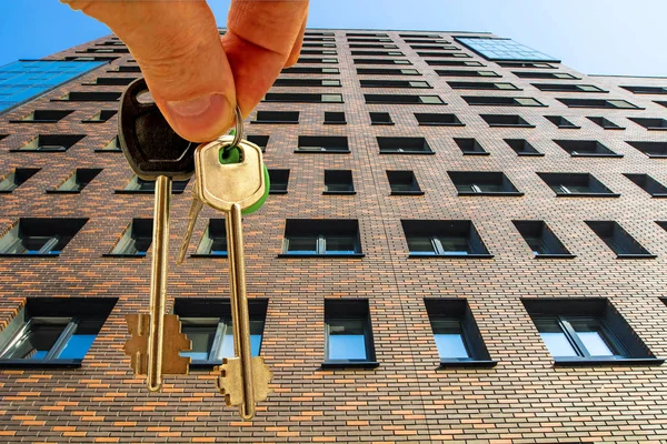 Evin cephe arka planda dairenin anahtarları. o kavramı satış emlak piyasası .