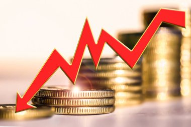 Para bir arka plan üzerinde kırmızı ok simgesi . 