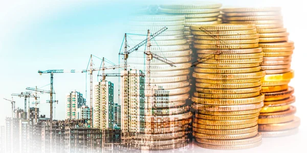 Panorama Över Byggnaden Bakgrunden Pengar Begreppet Förändringar Bostadspriserna — Stockfoto