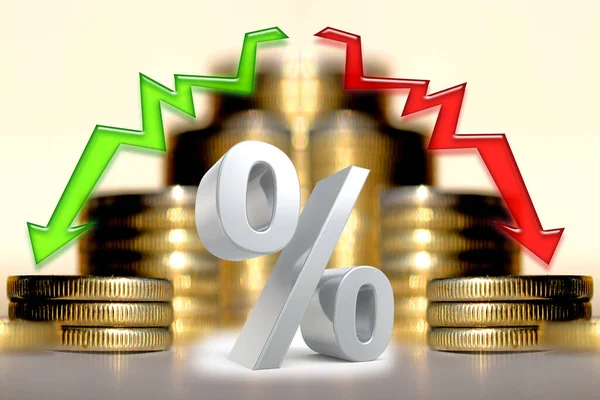 Flechas Símbolo Porcentaje Fondo Del Dinero Concepto Estabilidad Financiera Cambiante —  Fotos de Stock