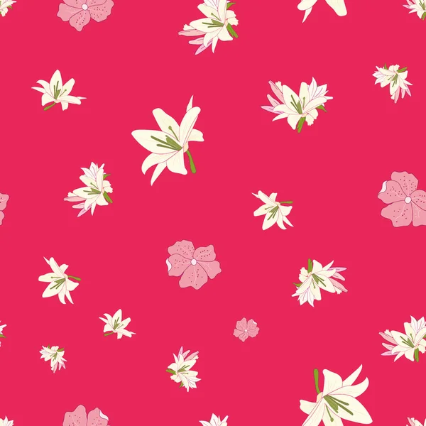 Padrão floral vetor sem costura. Flores de lírios rosa — Vetor de Stock