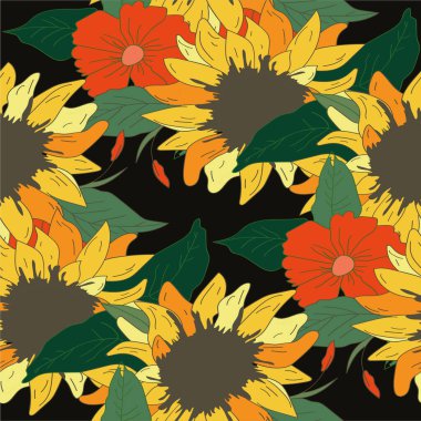 Ayçiçeği çizimi sarı çiçekler desing