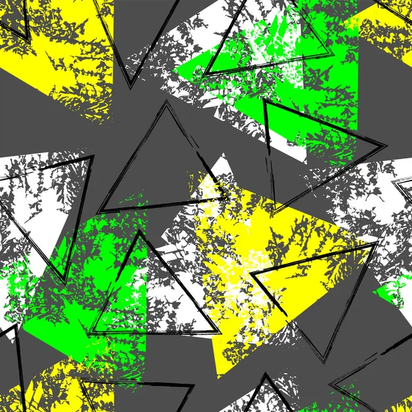 Modello Senza Cuciture Con Triangoli Multicolori Sfondo Grigio — Vettoriale Stock