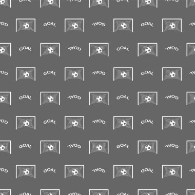 Gri zemin üzerinde top, gol ve metin golü olan pürüzsüz futbol deseni.