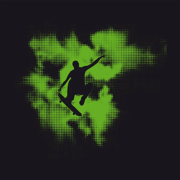 Illustration Vectorielle Avec Homme Sur Skateboard Texture Fond Vert Grunge — Image vectorielle