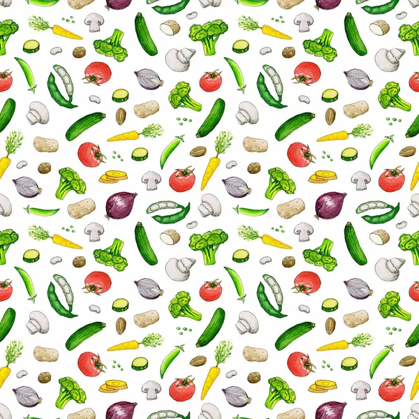 Zeleninové Bezešvé Izolované Vzory Hráškem Fazolemi Cibulí Houbami Brambory Pro — Stock fotografie