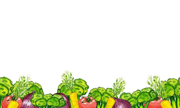 Vegetable Watercolor Seamless Border Labels Print Tableware Design Kitchen Tile — Stock Photo, Image