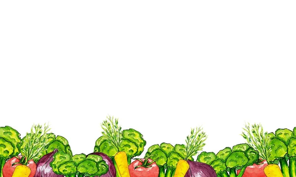 Vegetable watercolor seamless border for labels, print, tableware design, kitchen tile, for napkins