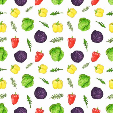 El çizimi suluboya resim seti boyalı sebzeler..