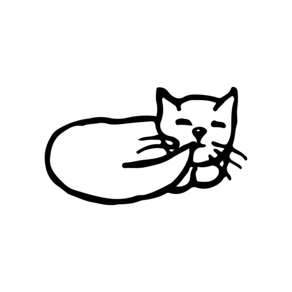 Gato adormecido, esboço monocromático Linha desenhar gato sonolento vetor Animais de estimação são animais de estimação macios — Vetor de Stock