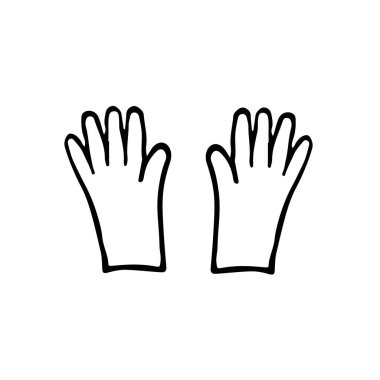 Düz dizayn lastik eldivenli güvenli inşaat eldiveni. Temizlik için, bahçe işleri için, bahçe ekipmanları için. Doğrusal vektör çizimi izole edildi