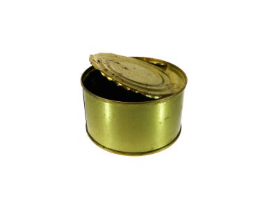 Beyaz arkaplanda izole edilmiş eski teneke kutu