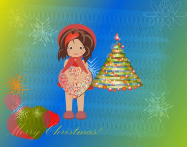 Noel ağacı vektör kız hediye kutusu çocuk tebrik