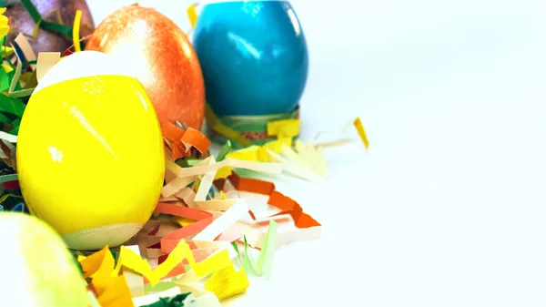 Ovos Páscoa Coloridos Decoração Papel Cores Diferentes Com Espaço Livre — Fotografia de Stock