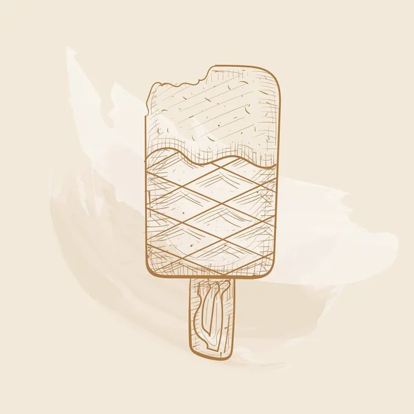 Croquis glace avec effet rétro. Cône de gaufrette sucrée, dessert d'été délicat et frais . — Image vectorielle