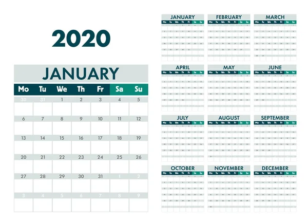 Calendario 2020 — Vector de stock