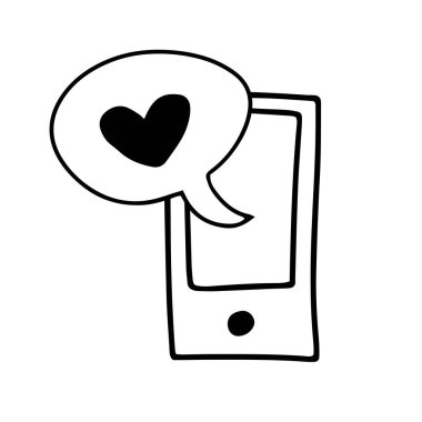 Hand drawn phone with message of love. Doodle vector illustration.