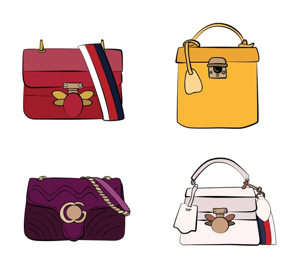 Conjunto Vetorial Bolsas Femininas Embreagem Moda Ilustração Vetor Objeto Isolado —  Vetores de Stock