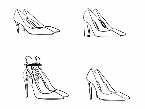 High Heel Mode Vrouw Schoen Vector Set Geïsoleerd Witte Achtergrond — Stockvector