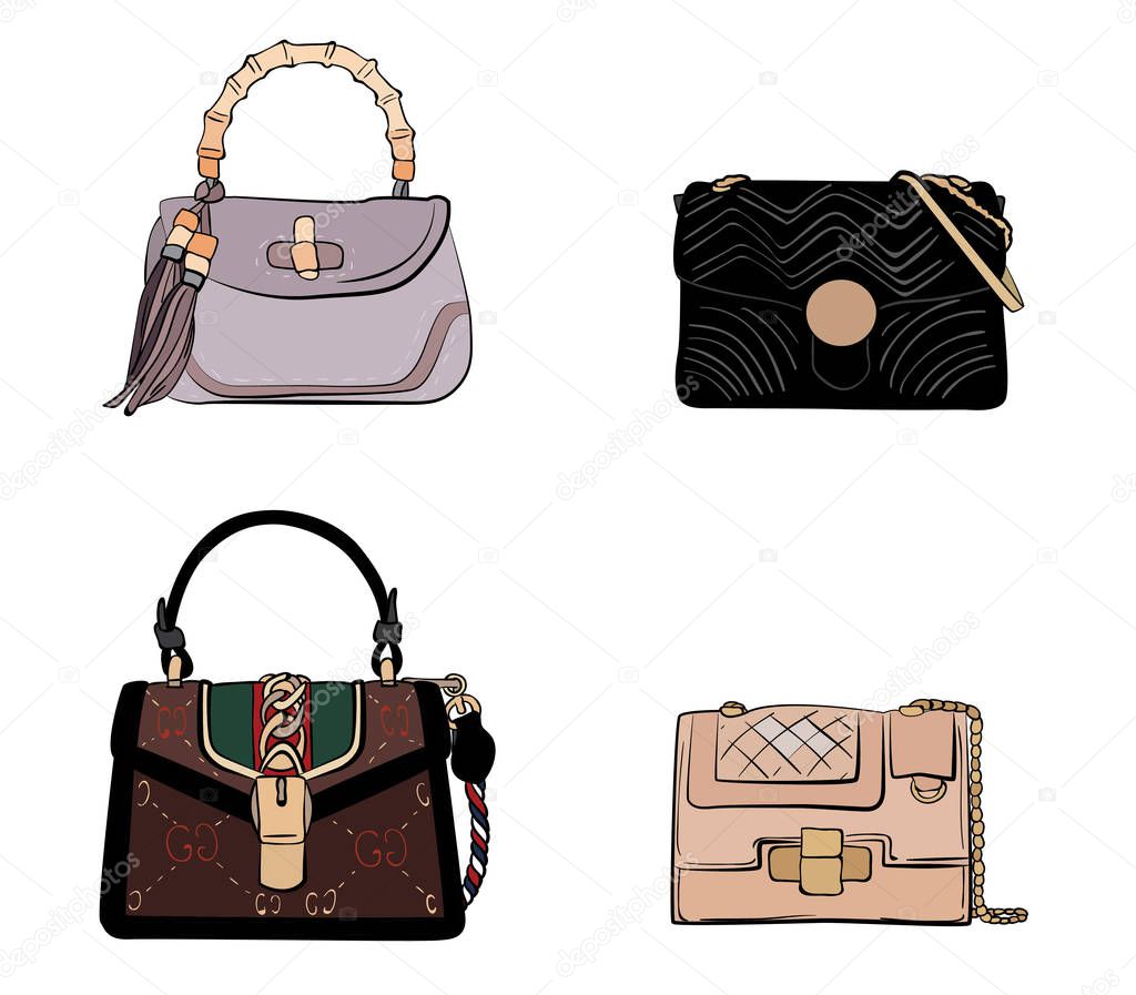 Vector set of Women bags, clutch. Fashion illustration vector  object isolated on white background
