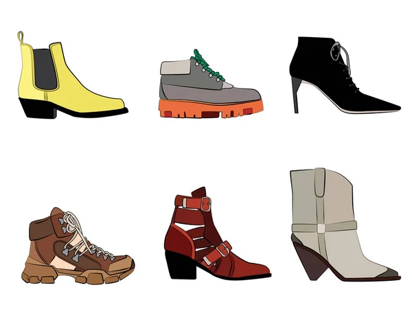 Botas Mujer Ilustración Moda Vector Conjunto Objetos Aislados Sobre Fondo — Vector de stock