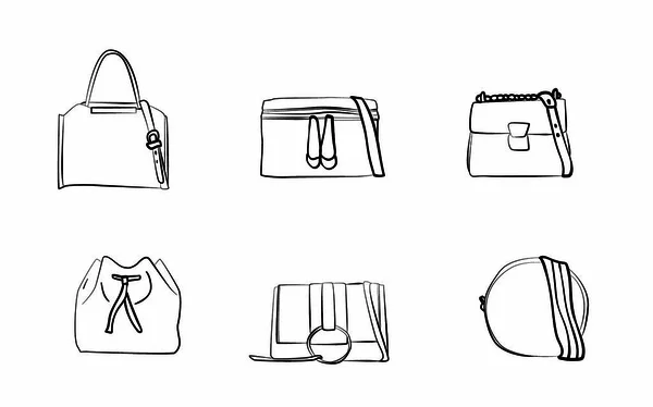 Conjunto vetorial de bolsas femininas, embreagem. Moda ilustração vetor objeto isolado no fundo branco —  Vetores de Stock