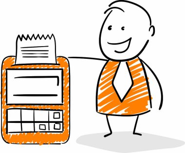 İş adamı - Ofis çalışanı ve kasiyer makina çocuk el çizimi karikatür çizimi çizgi film karakteri - izole vektör çizimi insan çizimi.