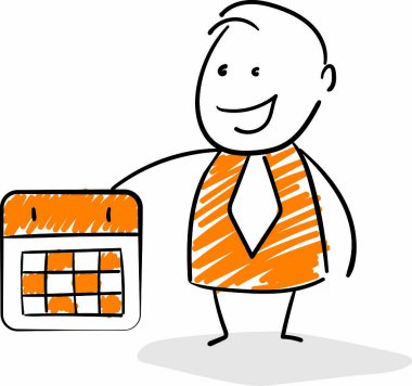 İş adamı - Ofis çalışanı yöneticisi ve takvim bilgisi. Çocuk el çizimi karikatür tasarımı karakteri - izole edilmiş insan çizimi çizimi.