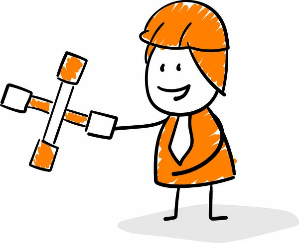 レンチツールを保持するエンジニア労働者 男の子の手描きのドアラインアート漫画のデザインキャラクター 男性の孤立ベクトルイラストの概要 — ストックベクタ