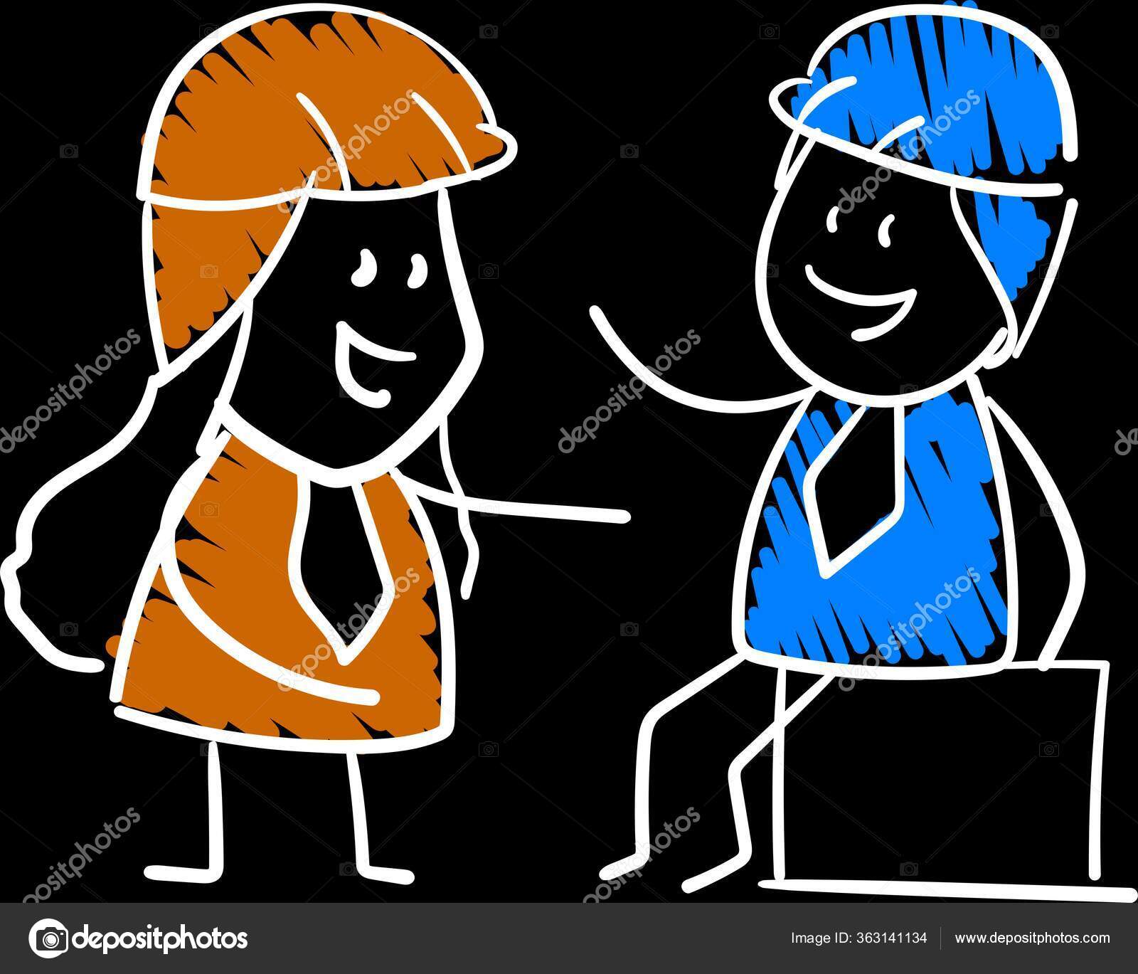 エンジニア労働者と建築家のコンサルティングアイコン 男の子と女の子の手描きのドアラインアート漫画のデザインキャラクター 男性の孤立ベクトルイラストの概要 ストックベクター C Artkatana