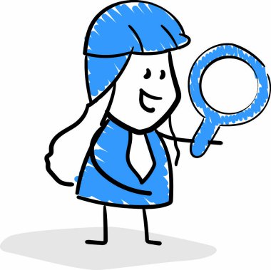 Mühendis İşadamı Yöneticisi büyüteç kullanıyor. Kız el çizimi çizimi karikatür çizimi çizimi karakter - kadının izole vektör çizimi çizimi.