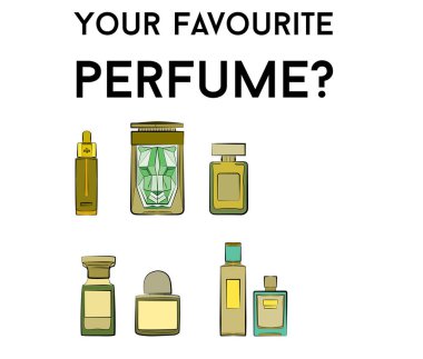 Parfüm şişelerinin simgeleri pürüzsüz. Parfüm arkaplanı. Eau de Tuvalet. Güzel parfüm vektörü beyaz arkaplanda izole edildi