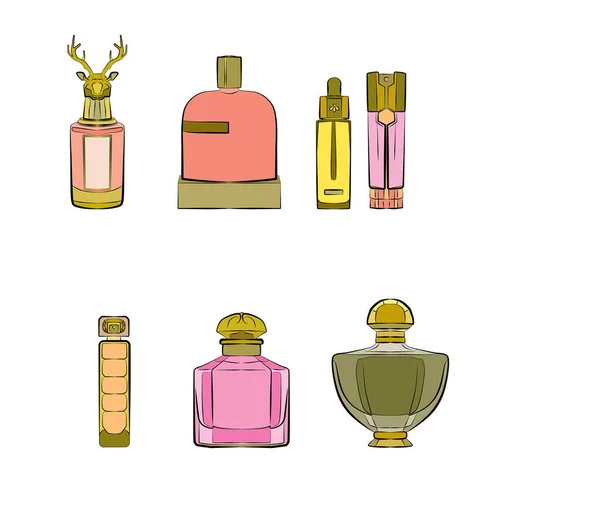 Perfume Bottles Icons Seamless Pattern Eau Parfum Background Eau Toilette — Stock Vector