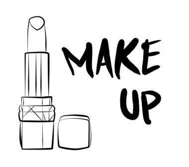 Ruj ve dudak parlatıcısı, el yapımı makyaj seti. Makyaj, fırça - Beyaz arkaplanda izole edilmiş moda illüstrasyon vektörü nesnesi