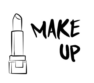 Ruj ve dudak parlatıcısı, el yapımı makyaj seti. Makyaj, fırça - Beyaz arkaplanda izole edilmiş moda illüstrasyon vektörü nesnesi