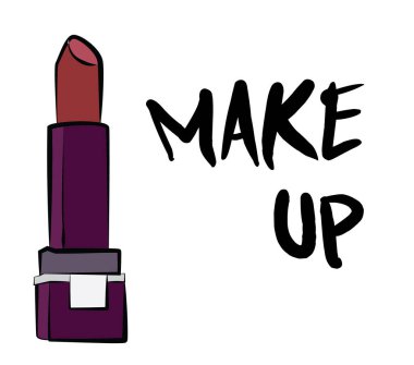 Ruj ve dudak parlatıcısı, el yapımı makyaj seti. Makyaj, fırça - Beyaz arkaplanda izole edilmiş moda illüstrasyon vektörü nesnesi