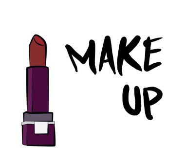 Ruj ve dudak parlatıcısı, el yapımı makyaj seti. Makyaj, fırça - Beyaz arkaplanda izole edilmiş moda illüstrasyon vektörü nesnesi