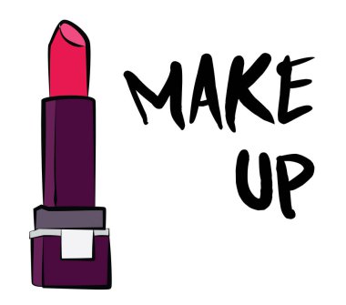 Ruj ve dudak parlatıcısı, el yapımı makyaj seti. Makyaj, fırça - Beyaz arkaplanda izole edilmiş moda illüstrasyon vektörü nesnesi