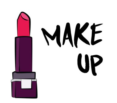 Ruj ve dudak parlatıcısı, el yapımı makyaj seti. Makyaj, fırça - Beyaz arkaplanda izole edilmiş moda illüstrasyon vektörü nesnesi