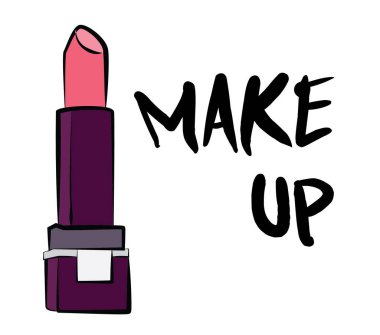 Ruj ve dudak parlatıcısı, el yapımı makyaj seti. Makyaj, fırça - Beyaz arkaplanda izole edilmiş moda illüstrasyon vektörü nesnesi